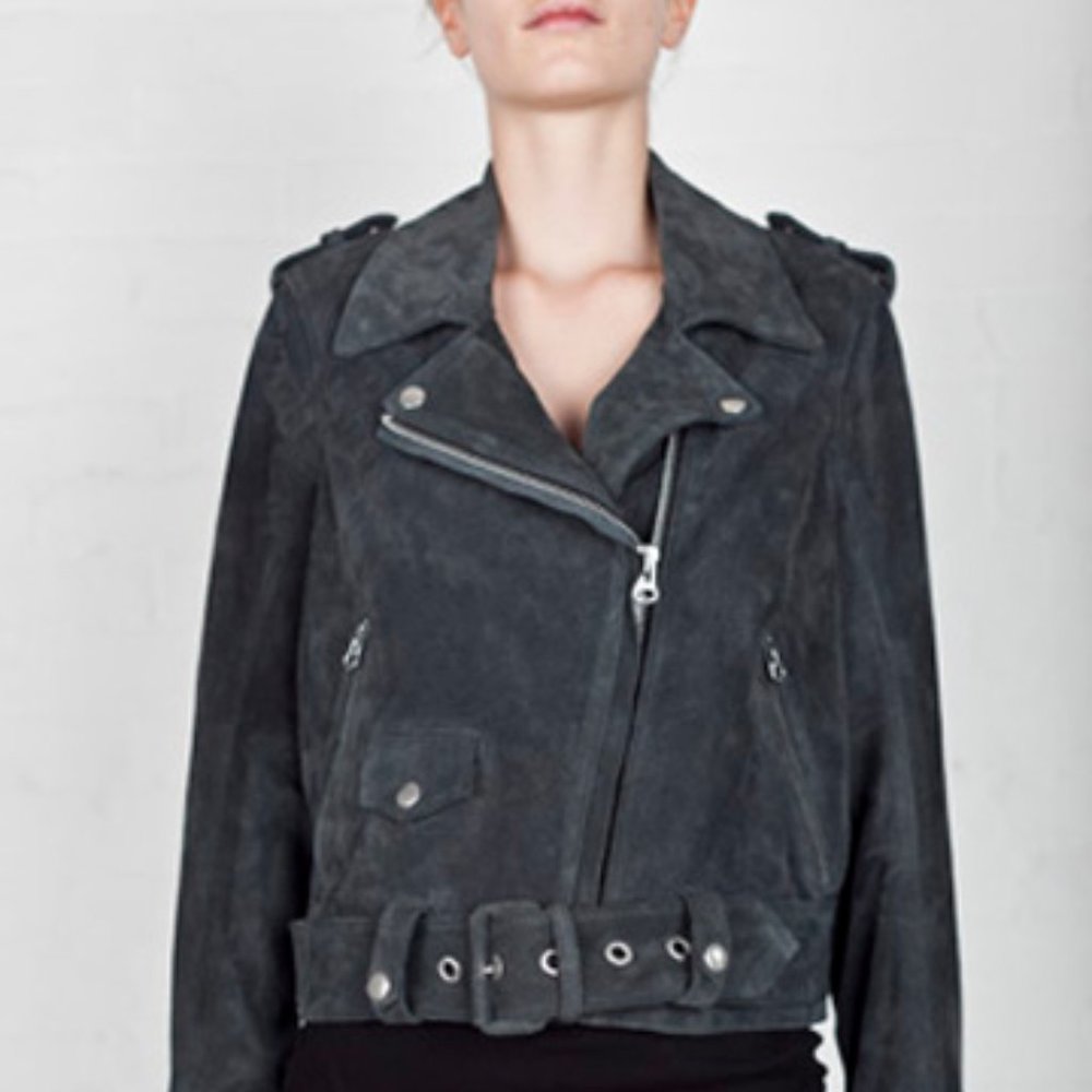 Acne Grey Suede Mape Motorcycle Jacket 36
